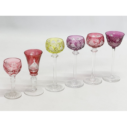 219 - Val Saint Lambert and Kisslinger. 6 Mid 20th Century Val Saint Lambert tall stemmed sherry glasses/l... 