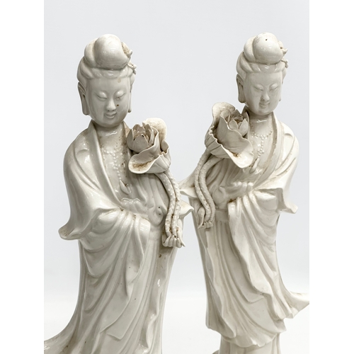 227 - A pair of tall Early 20th Century Chinese Blanc de Chine figurines. 37cm.