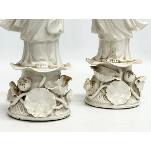 227 - A pair of tall Early 20th Century Chinese Blanc de Chine figurines. 37cm.