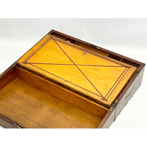 237 - A large Victorian brass bound rosewood writing slope. 51x27x18cm closed.