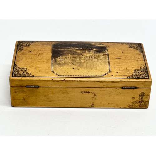 552 - An Early 20th Century card box. Edinburgh, made of wood which grew near Alloway Kirk. 17x9x4.5cm.