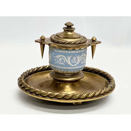 254 - A Late 19th Century Betjemann & Sons Wedgewood Jasper Ware and brass inkstand. 21x14cm