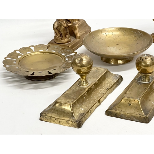 563 - A quantity of 19th and 20th Century brassware. Together with a pair of modern gilt ceramic cherub ca... 