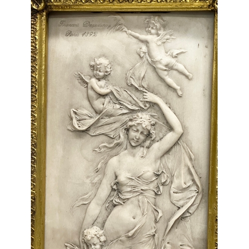 261 - A Late 20th Century gilt framed “Nymph and putti” carved panel. From the original by Francois Duques... 