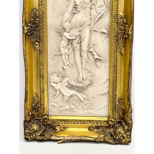 261 - A Late 20th Century gilt framed “Nymph and putti” carved panel. From the original by Francois Duques... 