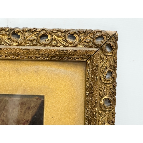 264 - A Late 19th Century Victorian carved wooden gilt framed print of kittens. 48.5x39.5cm