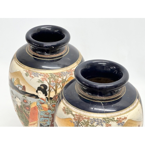 573 - A pair of signed Early 20th Century Japanese baluster vases by Satsuma. 18x32cm.