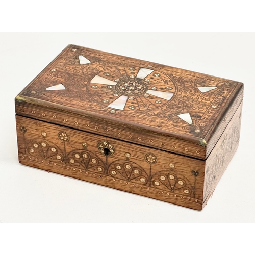 274 - A 19th Century Victorian rosewood trinket box, with copper and Mother of Pearl inlay. 14.5x9x6cm.