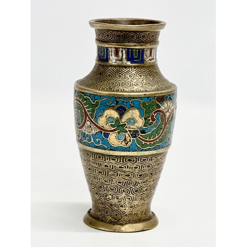 290 - A 19th Century Japanese brass and cloisonné enamel vase. 15cm