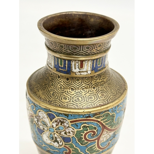 290 - A 19th Century Japanese brass and cloisonné enamel vase. 15cm