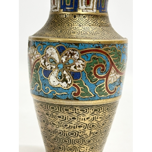 290 - A 19th Century Japanese brass and cloisonné enamel vase. 15cm