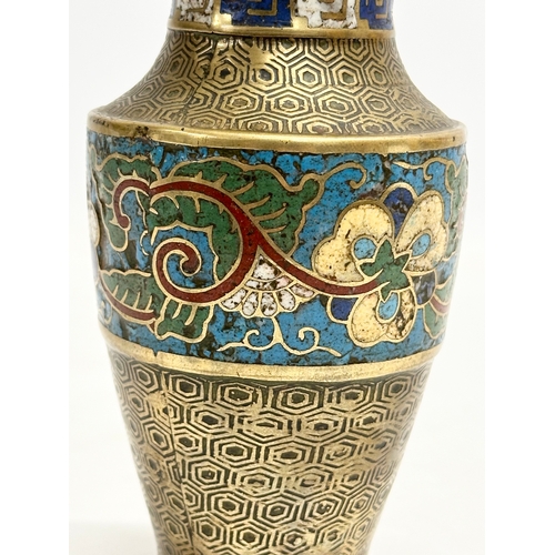 290 - A 19th Century Japanese brass and cloisonné enamel vase. 15cm