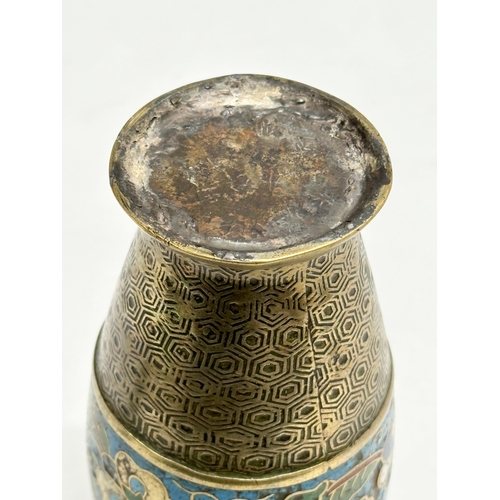 290 - A 19th Century Japanese brass and cloisonné enamel vase. 15cm