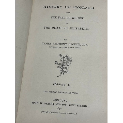 621 - Froude. History of England. 12 volumes. Excellent binding. 19th Century.