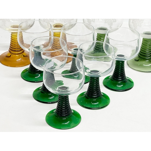 679 - 10 Mid 20th Century French beehive drinking glasses. A set of 6 Bristol Green rummers 7x11cm. 4 larg... 