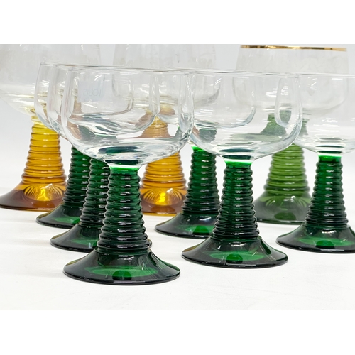 679 - 10 Mid 20th Century French beehive drinking glasses. A set of 6 Bristol Green rummers 7x11cm. 4 larg... 