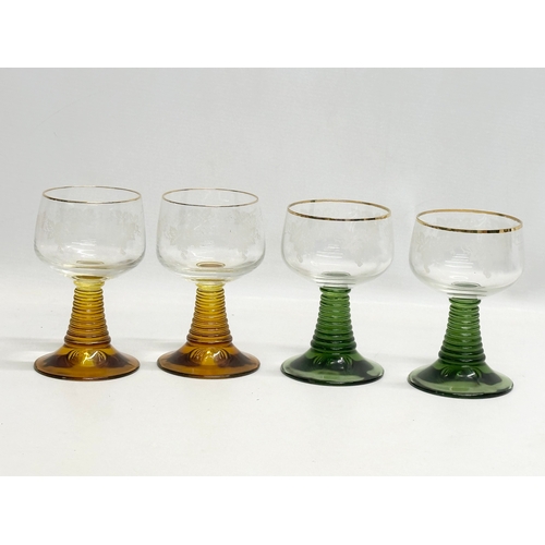 679 - 10 Mid 20th Century French beehive drinking glasses. A set of 6 Bristol Green rummers 7x11cm. 4 larg... 