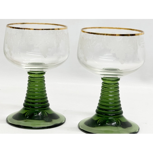 679 - 10 Mid 20th Century French beehive drinking glasses. A set of 6 Bristol Green rummers 7x11cm. 4 larg... 