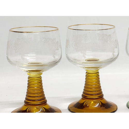 679 - 10 Mid 20th Century French beehive drinking glasses. A set of 6 Bristol Green rummers 7x11cm. 4 larg... 