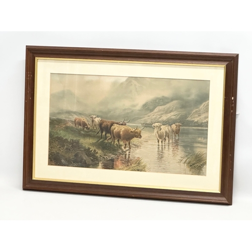 670 - 2 vintage prints from the original paintings by H. R. Hall. Sunset in the Highlands. Sunrise in the ... 