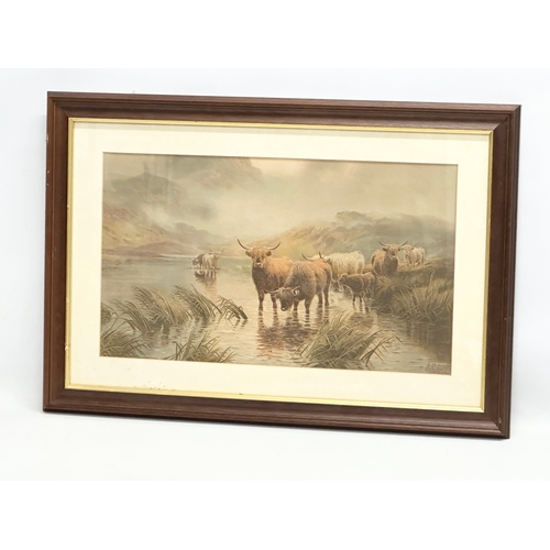 670 - 2 vintage prints from the original paintings by H. R. Hall. Sunset in the Highlands. Sunrise in the ... 