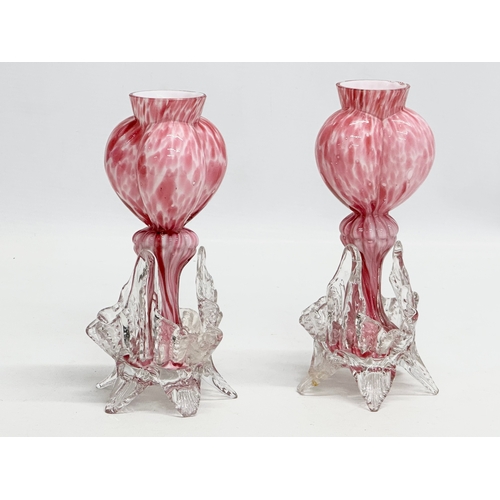 340 - Franz Welz. A pair of Late 19th Century Czech splatter glass vases by Franz Welz. 19cm