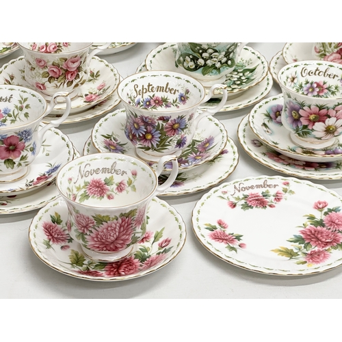 347 - A complete Royal Albert Flower of the Month Series. Cups and saucers. Including an extra December “C... 