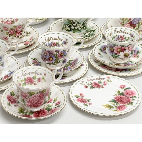 347 - A complete Royal Albert Flower of the Month Series. Cups and saucers. Including an extra December “C... 