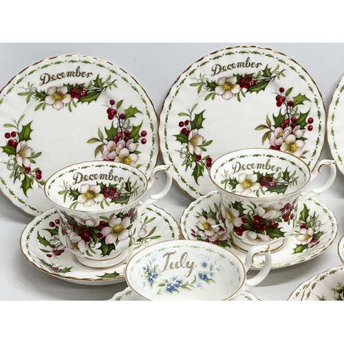 347 - A complete Royal Albert Flower of the Month Series. Cups and saucers. Including an extra December “C... 