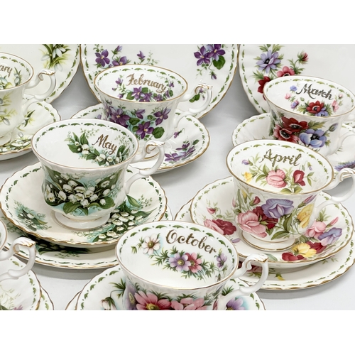 347 - A complete Royal Albert Flower of the Month Series. Cups and saucers. Including an extra December “C... 