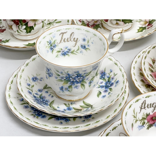 347 - A complete Royal Albert Flower of the Month Series. Cups and saucers. Including an extra December “C... 