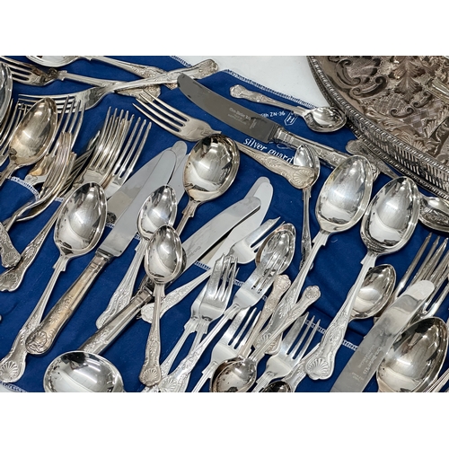 736 - A collection of silver plate. Good quality silver plated cutlery. Collectors spoons in case etc