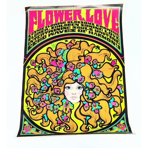 318 - A vintage 1967 Flower Love Psychedelic blacklight poster. C. Keelan. 54x77cm