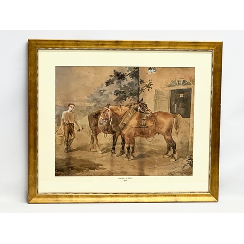 326 - William McDade. A large watercolour drawing. Horses at the stable. Dated 1890. 55x44cm. Frame 75x63.... 