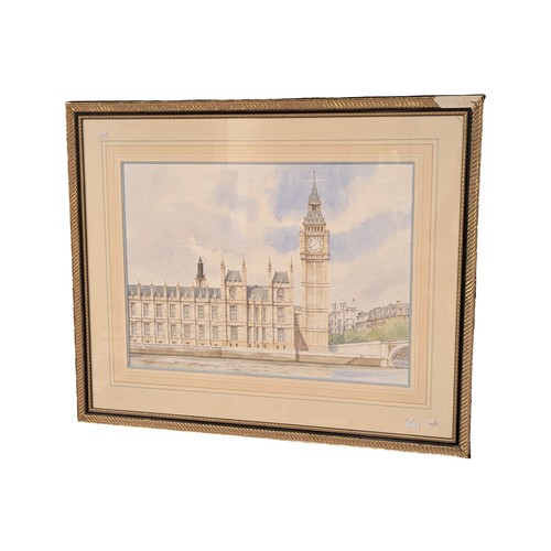 685 - John Leith. Large watercolour drawing, Westminster Palace. 92cm x 76cm