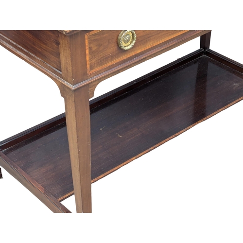 1054 - An Early 20th Century Sheraton Revival inlaid mahogany leather top console table / writing table wit... 