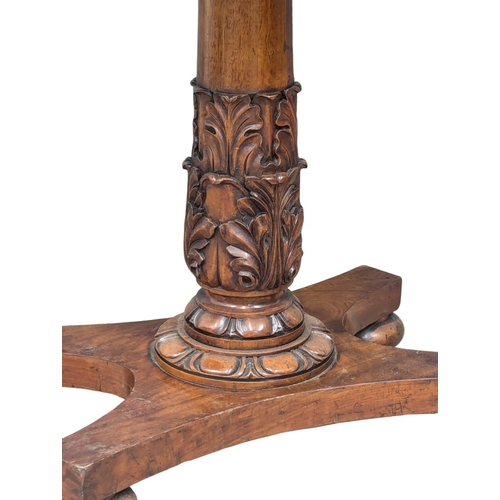 1095 - A William IV mahogany tea table with carved acanthus leaf decoration on column. Circa 1830. 92x45.5x... 