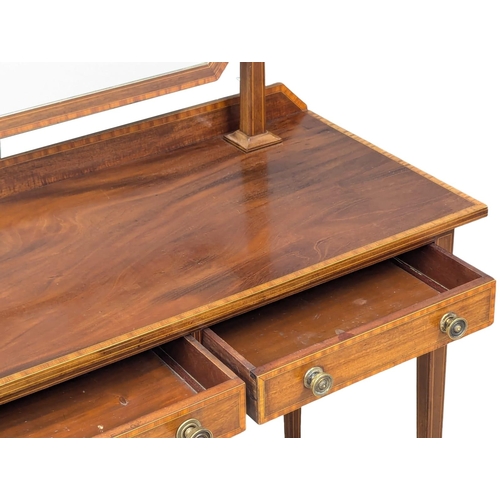 1099 - An Early 20th Century Sheraton Revival inlaid mahogany dressing table on square tapered legs. 104.5x... 