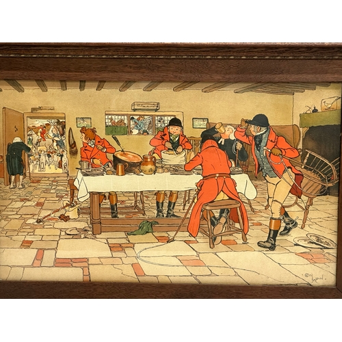 350 - Cecil Charles Windsor Aldin (1870-1935) chromolithograph in original oak frames. 54x36.5cm.