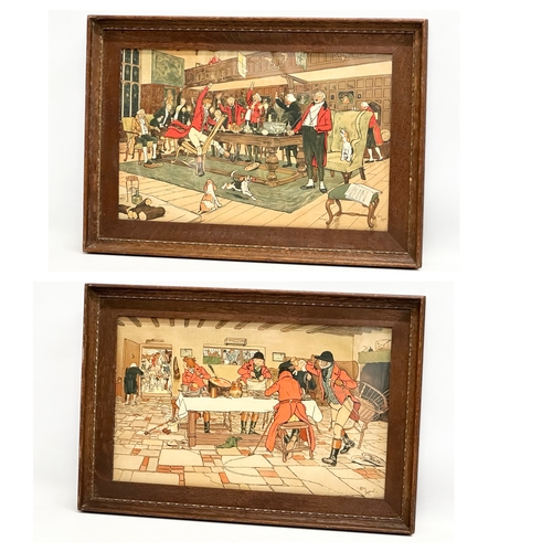 350 - Cecil Charles Windsor Aldin (1870-1935) chromolithograph in original oak frames. 54x36.5cm.