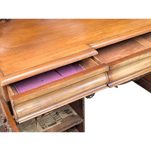 1101 - A large Victorian mahogany pedestal sideboard with three drawers. 209x67x149cm(4)