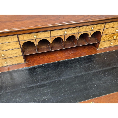 1077 - A large George III mahogany secretaire bookcase with astragal glazed doors. Top not original. 130x58... 