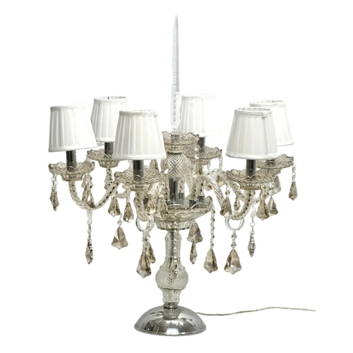 354 - A large vintage crystal and glass centrepiece table lamp. 61x81cm