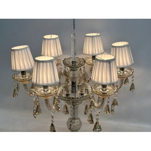 354 - A large vintage crystal and glass centrepiece table lamp. 61x81cm