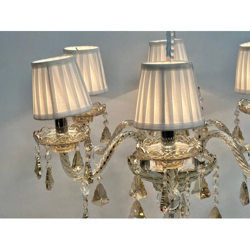 354 - A large vintage crystal and glass centrepiece table lamp. 61x81cm