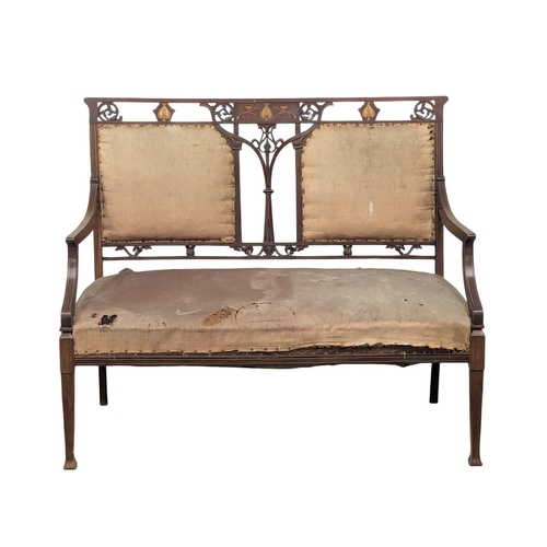 1017 - An Edwardian inlaid mahogany parlour sofa. 115.5cm(3)