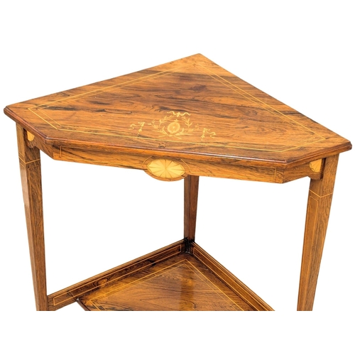 1024 - An Early 20th Century Sheraton Revival inlaid mahogany corner table. Circa 1900-1910. 70x45x70cm(1)