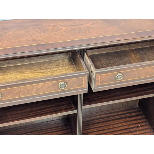 1026 - A Georgian style inlaid mahogany bookshelf with 2 drawers. 107x31.5x84cm (5)