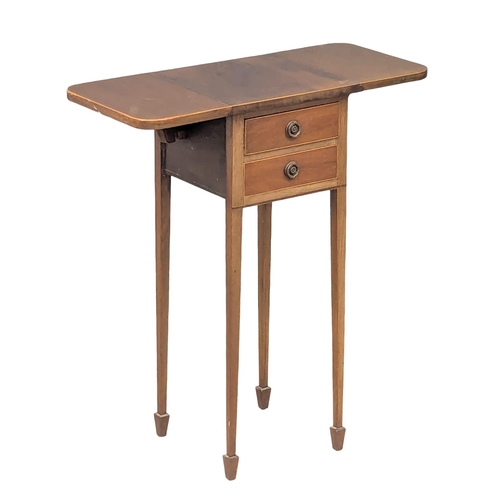 1035 - An Early 20th Century Sheraton Revival inlaid mahogany dropleaf side table with 2 drawers and square... 