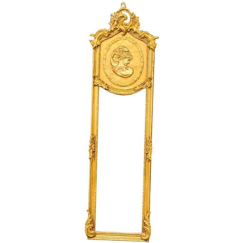 818 - An 18th Century style long gilt framed bevelled mirror. 52x179cm